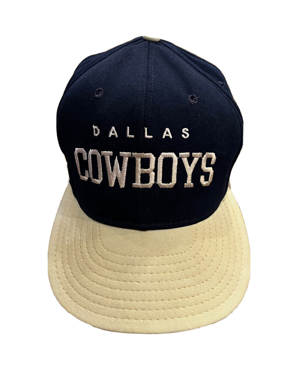 Vtg 90s AJD Mens Blue NFL Dallas Cowboys Snapback Adjustable Hat Team Spell Out